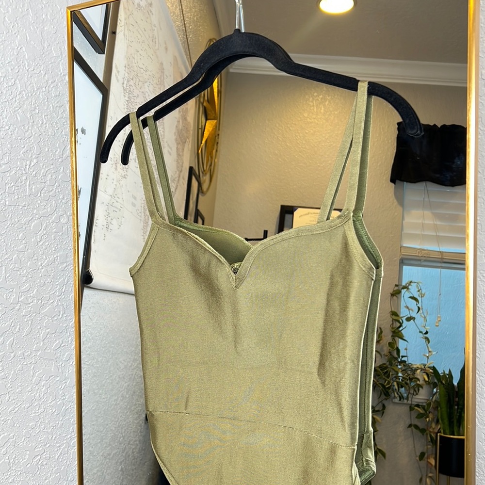 House of CB 'Kamila' Olive Sweetheart Neckline Bandage Bodysuit NWOT - Picture 7 of 9